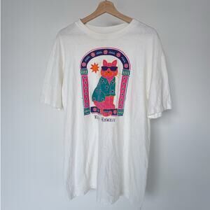 Vintage 80's Kauai Hawaii Cat T-Shirt / Sz XL / Single Stitch / Colorful Cute